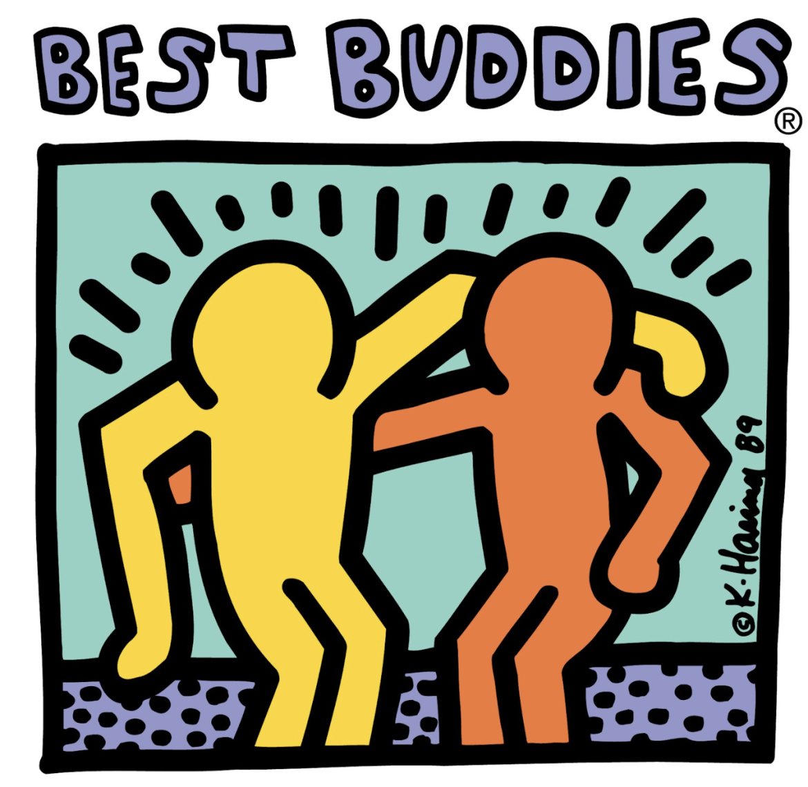 Best Buddies graphic of two people hugging